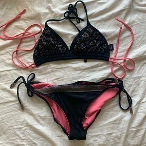 Ninety Six Degrees Beaded Black Bikini Set, size L